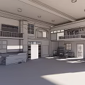 Vintage Two Story Building Interior With Balcony Hanging Clothes Old Furniture And Bicycle