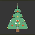Festive Green Christmas Tree With Colorful Decorative Balls Star On Top And Wooden Base
