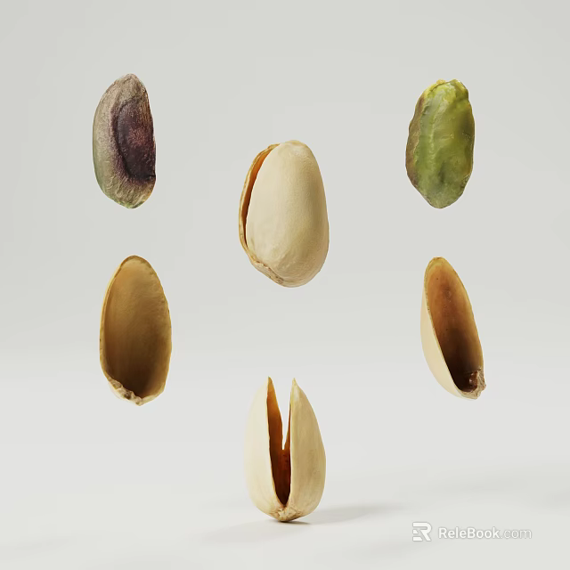 Whole And Opened Pistachios With Various Colors Floating On Light Background 3d model 