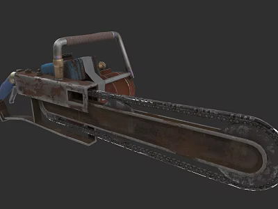Commercial Chainsaw With Rustic Metal Construction And Long Chain Blade 3d model