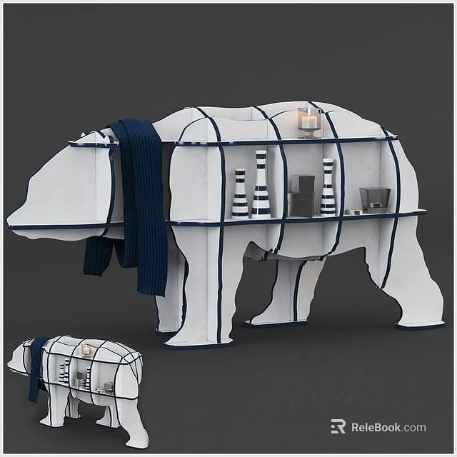 Unique Polar Bear Shaped Bookcase With Blue And White Design Featuring Shelves For Decorative Items 3d model 