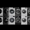 Various Front Load Washing Machines in Black and White Arranged in Two Rows 3d model