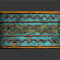 Handcrafted Turquoise Blue Cuff Bracelet With Orange Edges And Wavy Patterns