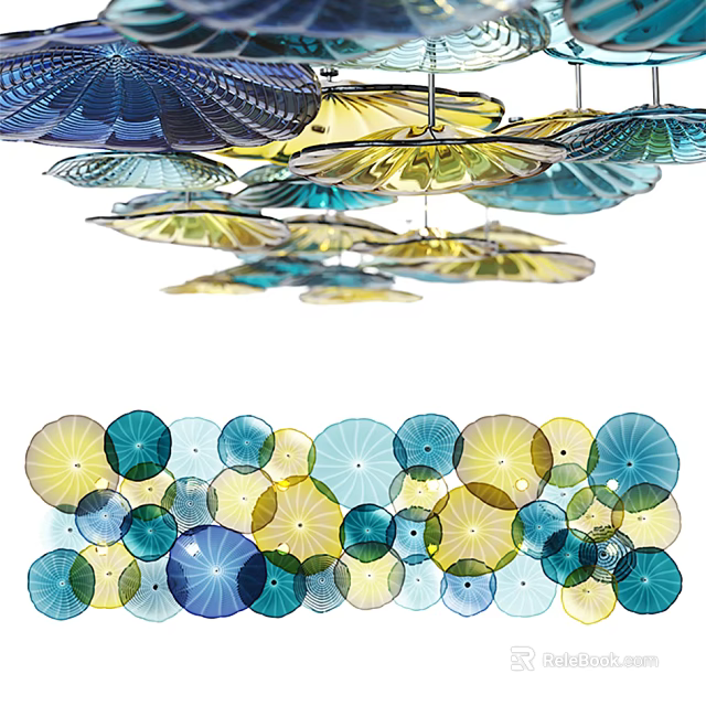 Modern Artistic Decorative Lights With Blue Yellow Circular Petal Shaped Hanging Design 3d model 
