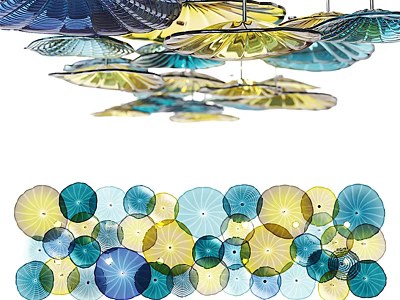 Modern Artistic Decorative Lights With Blue Yellow Circular Petal Shaped Hanging Design 3d model