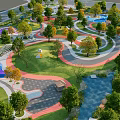 Park Landscape Surrounded By Roads With Lush Green Trees Winding Paths And Colorful Areas