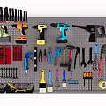 Assorted Hardware Tools Collection With Power Drills Wrenches Pliers Screwdrivers And Tool Rack 3d model
