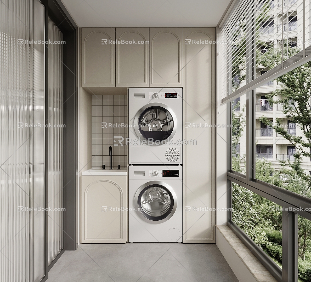 Modern Balcony Balcony Cabinet Washing Machine Cabinet 3d model