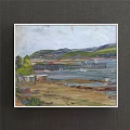 Beautiful Landscape Painting With Green Grassland Rolling Mountains And Calm River