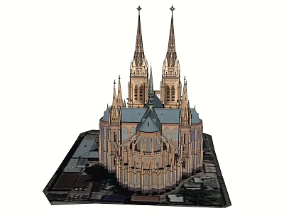 Gothic Church Exterior With Twin Spires And Ornate Architectural Design 3d model
