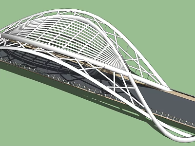 Modern Arch Bridge With White Steel Frame Curved Design And Black Road Surface 3d model