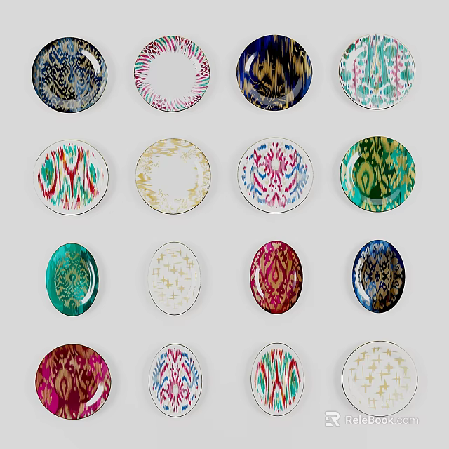 Assorted Decorative Plates With Various Colorful Patterns And Artistic Designs 3d model