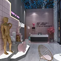 Bridal Shop Interior With Golden Sculptures Pink Decor Neon Signs And Tiled Walls