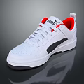 PUMA White Low Top Casual Sports Shoes With Black Stripes And Red Lining