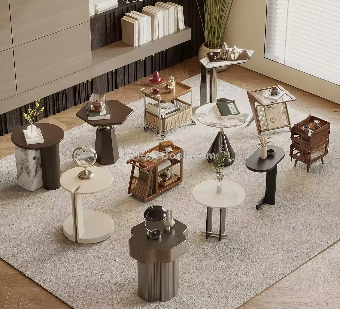 Modern log wind side table small coffee table marble side table round side table 3d model