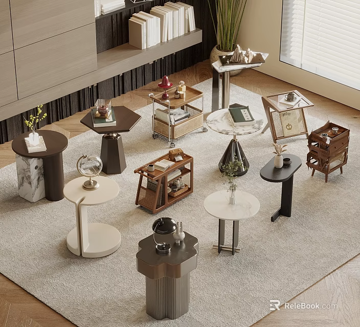 Various Modern Side Tables With Marble Metal Wood And Decorative Details 3d model 