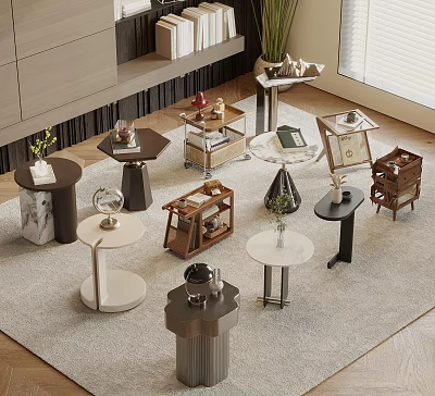 Various Modern Side Tables With Marble Metal Wood And Decorative Details 3d model