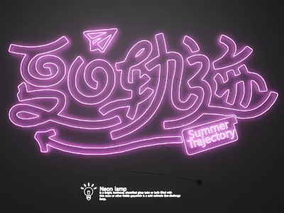 Purple Neon Lighting Combination With Summer Story Decorative Airplane And Artistic Shapes 3d model