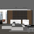 Modern Living Dining Room Interior With White L Shaped Sofa And Wooden Panel Wall