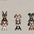 Six Different Dog Stuffed Toys Displayed On White Shelf With Soft Lighting