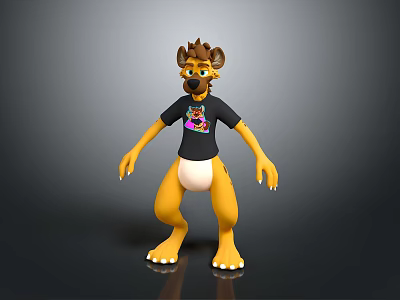 Yellow Cartoon Animal Character With Brown Fur Black T shirt And White Lower Garment 3d model