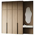 Minimalist Modern Wood Grain Entry Cabinet Side Cabinet With Irregular Art Mirror And Marble Shelf