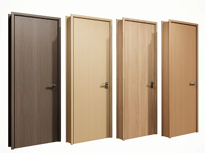 Various Colored Wooden Hinged Doors With Natural Texture And Metal Handles 3d model