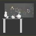 White Table With Tea Pot And Cups For Daily Household Use Items