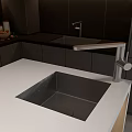 Modern Sleek Kitchen Faucet On White Countertop With Stainless Steel Sink