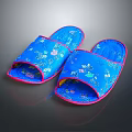 Blue Slippers With Floral And Butterfly Patterns On Soft Fabric And Pink Trimmed Edges