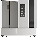 Modern Kitchen Appliances Including Stainless Steel Refrigerator And Built In Ovens With Range Hood