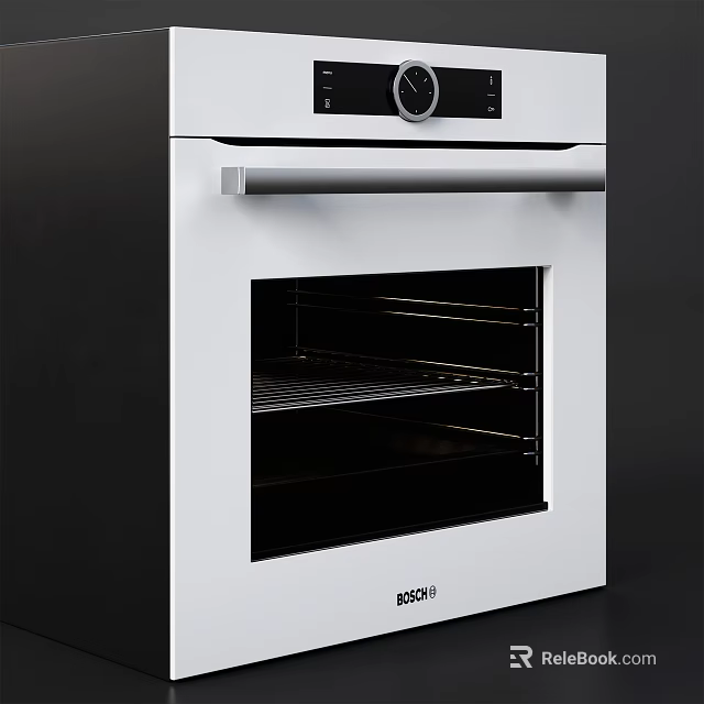 White BOSCH Electric Oven With Control Panel And Interior Racks As Modern Kitchen Appliance 3d model 
