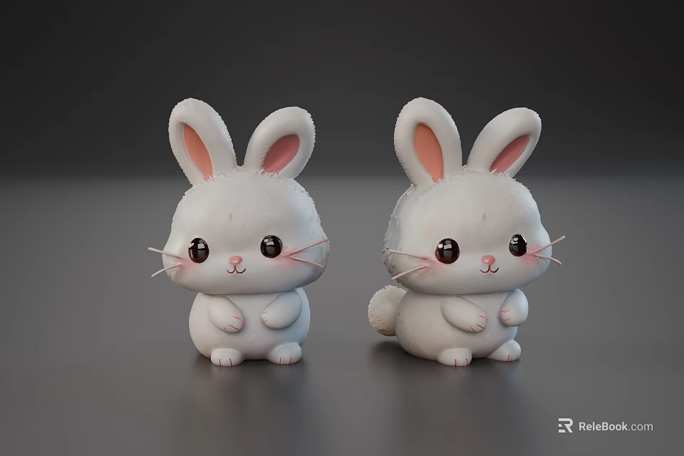 Cute White Reptile Plush Toys With Big Eyes Pink Nose And Whiskers 3d model 