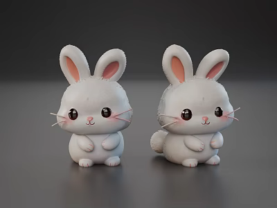 Cute White Reptile Plush Toys With Big Eyes Pink Nose And Whiskers 3d model