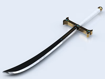Elegant Decorative Sword With White Hilt Golden Accents And Blue Gemstones 3d model