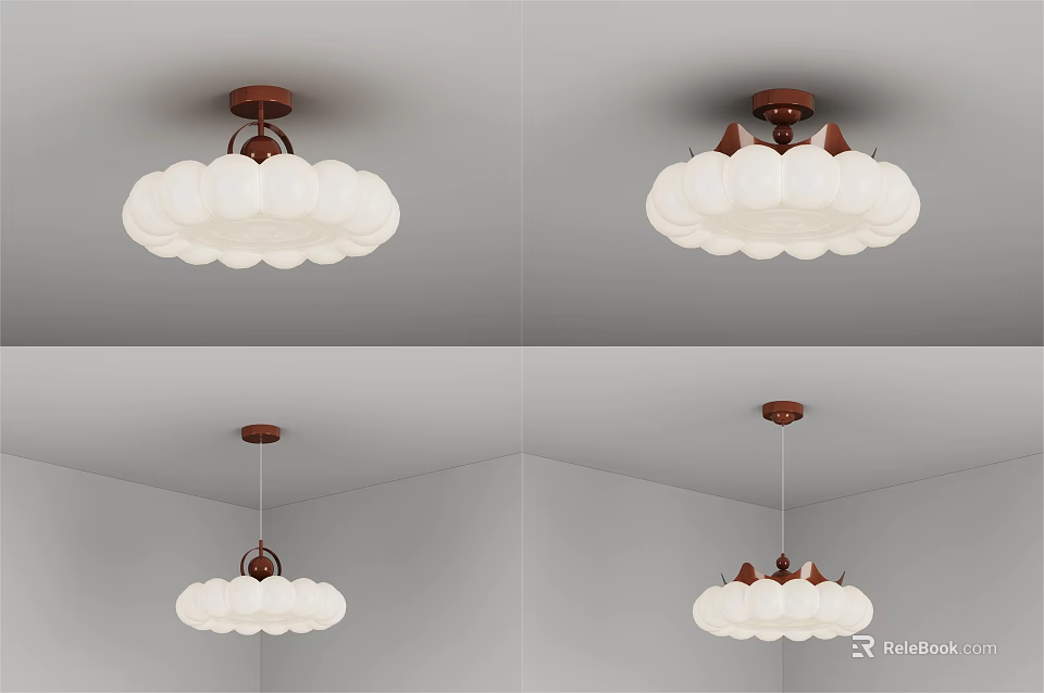 Modern Lighting Combination Featuring White Lampshades Brown Ceiling Base And Hanging Designs 3d model