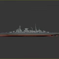 Detailed Warship 3D Model With Gray Hull Red Bottom And Side View