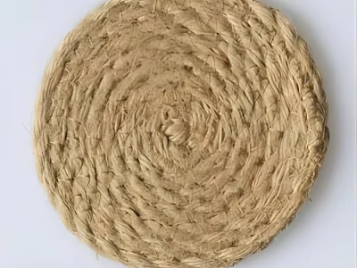 Handmade Round Beige Woven Mat With Natural Coiled Texture For Home Decor 3d model