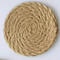 Handmade Round Beige Woven Mat With Natural Coiled Texture For Home Decor