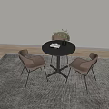 Modern Round Table and Chairs Set with Vase Plant and Rug in Living Space