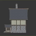 Cartoon Style House With Blue Roof Chimney Yellow Walls And Wooden Porch