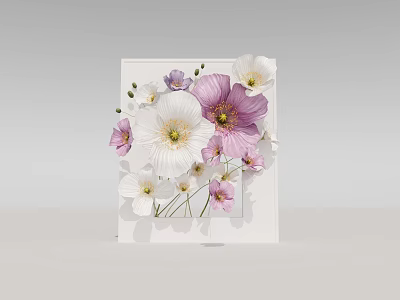 Floral Display Design With White Pink And Purple Poppy Flowers On White Panel 3d model