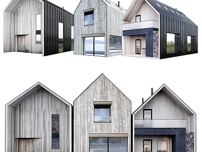 Modern Wooden House Exterior Design With Sloped Roof Glass Windows And Black Accents 3d model