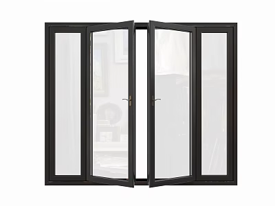 Modern Black Frame Casement Window With Double Open Style And Transparent Glass Panels 3d model