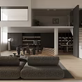 Modern Loft Living Room With Large Sofa And Glass Coffee Table 3d model