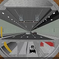 Modern Road Infrastructure Tunnel with Two Way Traffic Lanes Moving Vehicles and Lighting Systems