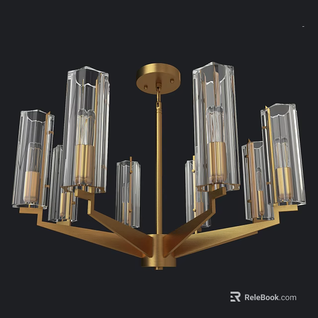 Modern Golden Chandelier With Multiple Arms Transparent Glass Shades And Elegant Design 3d model 