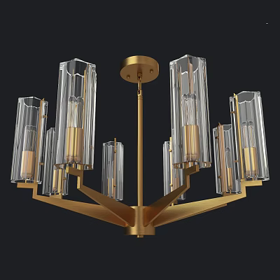 Modern Golden Chandelier With Multiple Arms Transparent Glass Shades And Elegant Design 3d model