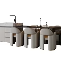 Modern Dining Table And Chairs Set With Round Leather Seats And Black Tabletop