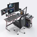 Modern Workstation Setup With Multiple Monitors Keyboard Mouse Ergonomic Chair Printer And Computer Tower 3d model